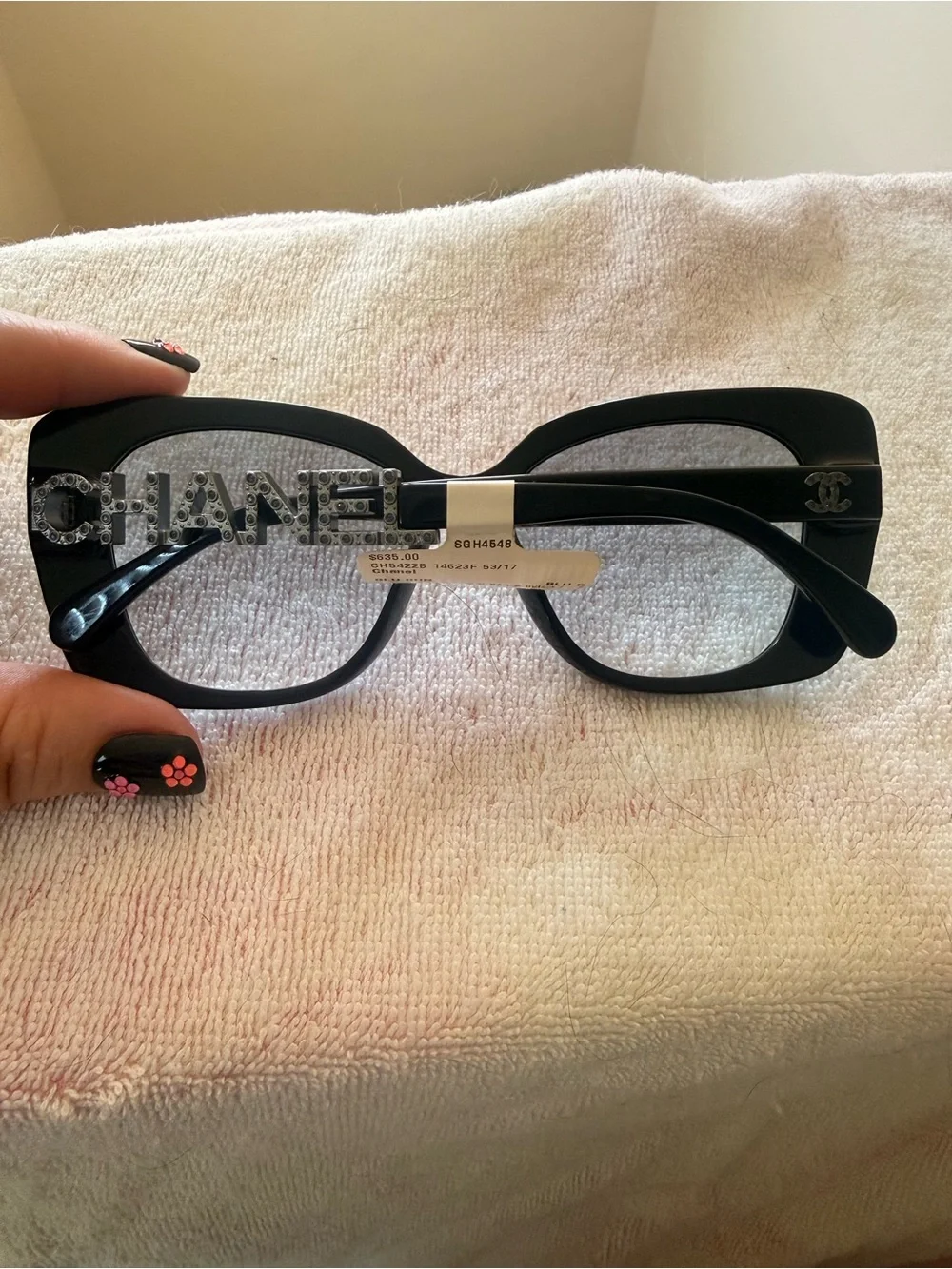 CHANEL Blue Logo Crystal Accent Cat-Eye Sunglasses